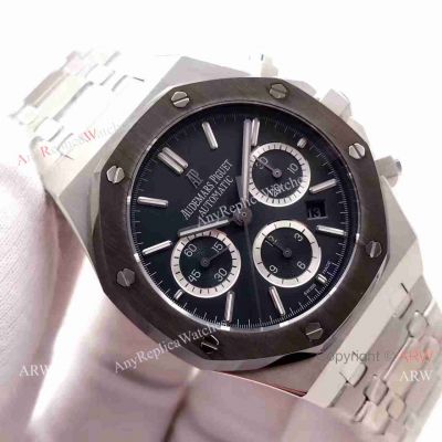 Swiss 7750 Replica Audemars Piguet Royal Oak Watch Stainless Steel Black Chronograph